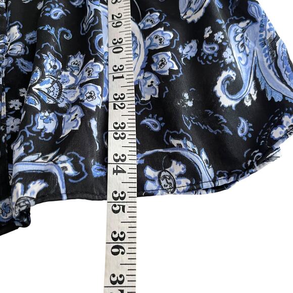ZARA Blue Black Printed Flounced Shirt Dress M Mini Belted Long Sleeve NWT - Picture 10 of 11